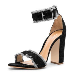 Open-toe denim ankle strap sandals